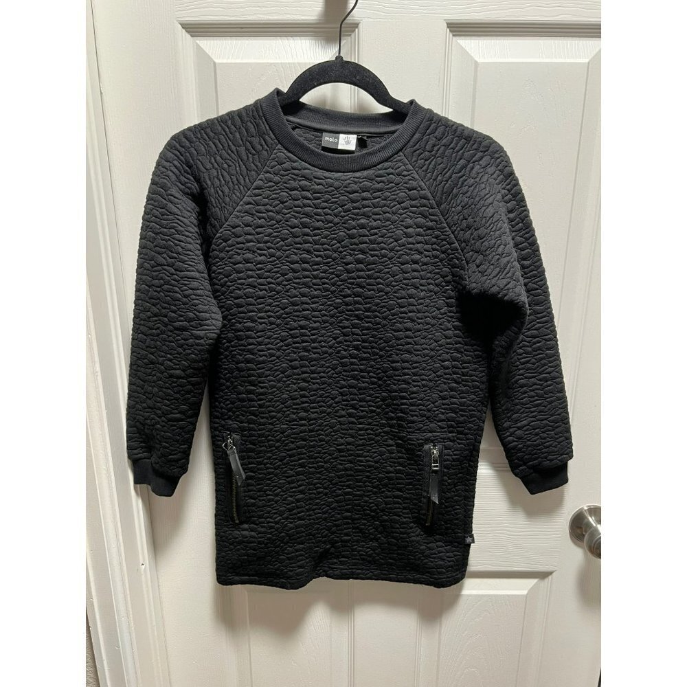 Molo | Cosima Black Textured Sweatshirt Dress Side Zip Pockets Sz 140/10